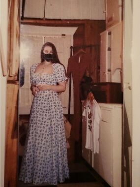 Milkmaid blue floral maxi dress